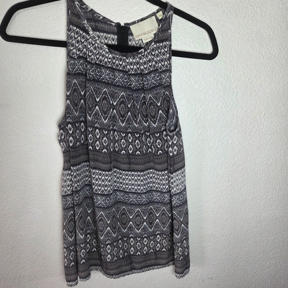 Cynthia Rowley Silk Sleeveless Blouse Pleated Boho Geometric Print Womens XS